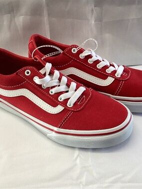 Vans Kids Red Canvas Low-Top Sneakers with White Side Stripe